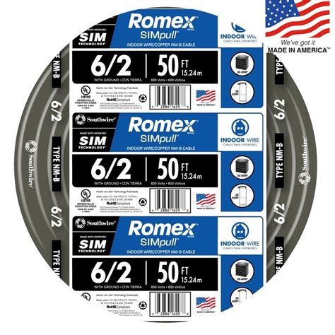 6 2 romex lowes - Overview. Non-metallic sheathed cable. Residential fixtures, switches and loads. Rated for at least 90ºC. Rated for 600 volts for both exposed or concealed work. Used for normally dry locations. Shop encore wire 500-ft 6-2 non-metallic wire (by-the-roll) at Lowes.com. 